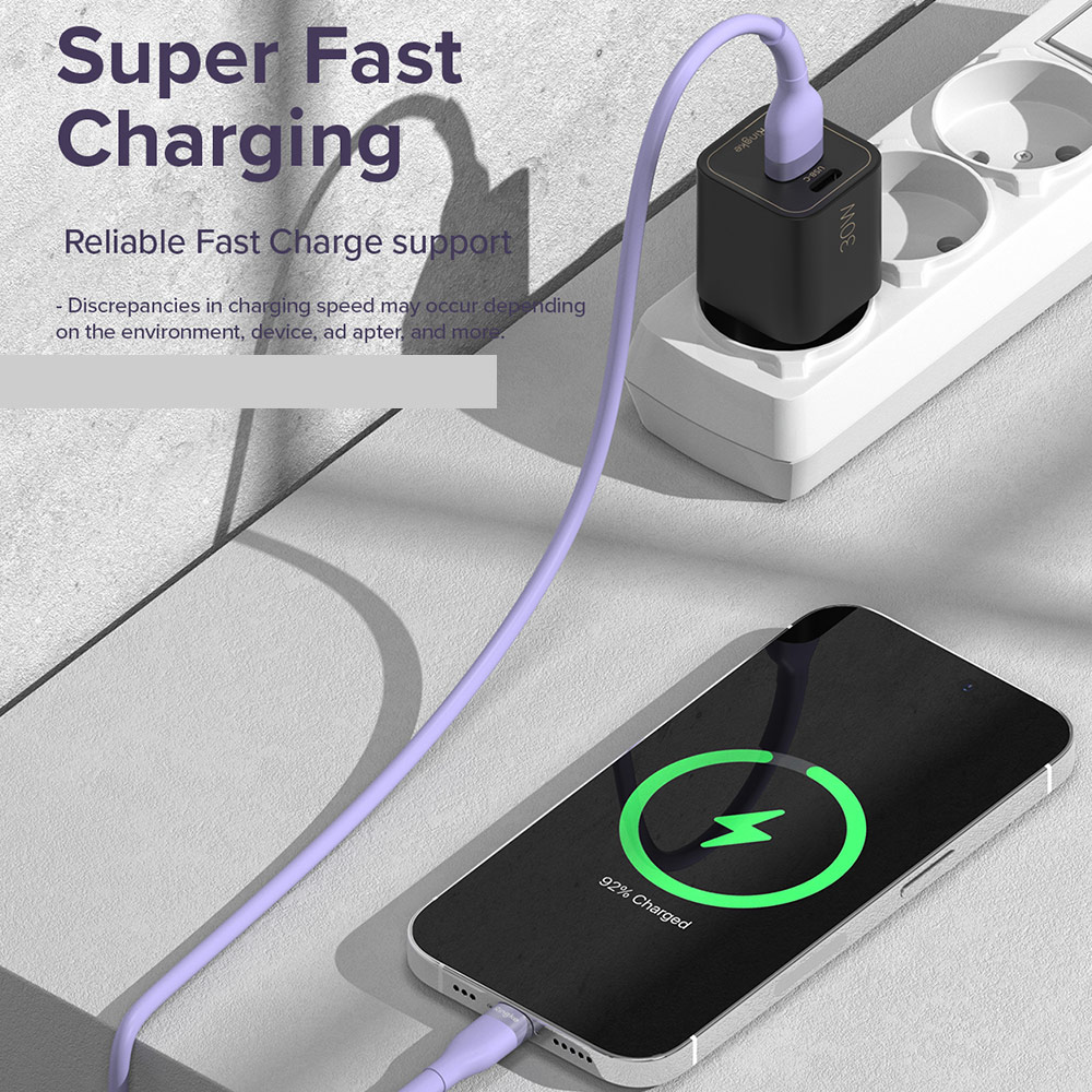 Picture of Ringke Pastel TPE Durable Cable with Cable Tie Organizer 2.4A Fast Charge USB A to Lightning (Purple 120cm)