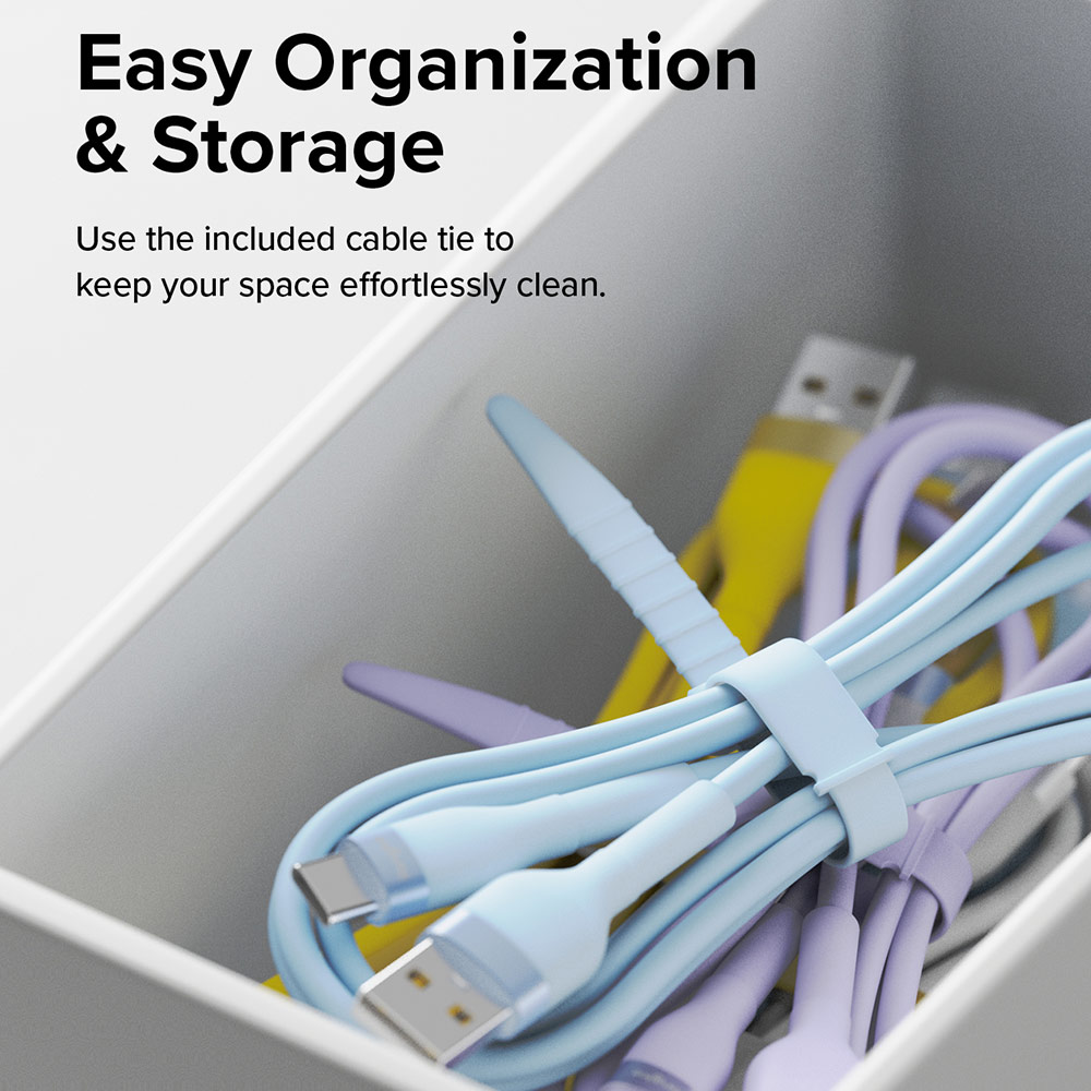 Picture of Ringke Pastel TPE Durable Cable with Cable Tie Organizer 20W Fast Charge USB C to Lightning (Black 120cm)