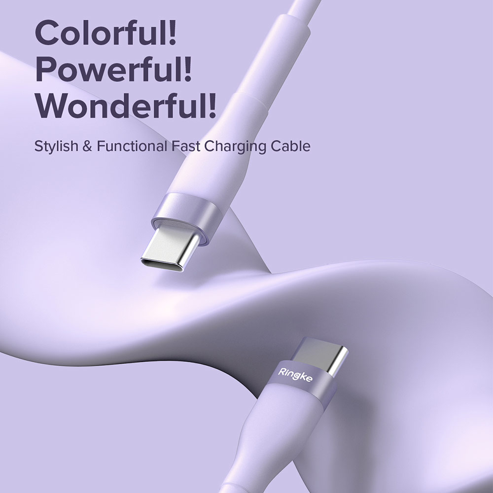 Picture of Ringke Pastel TPE Durable Cable with Cable Tie Organizer 3A Max 60W Fast Charge USB C to Type C (Purple 200cm)