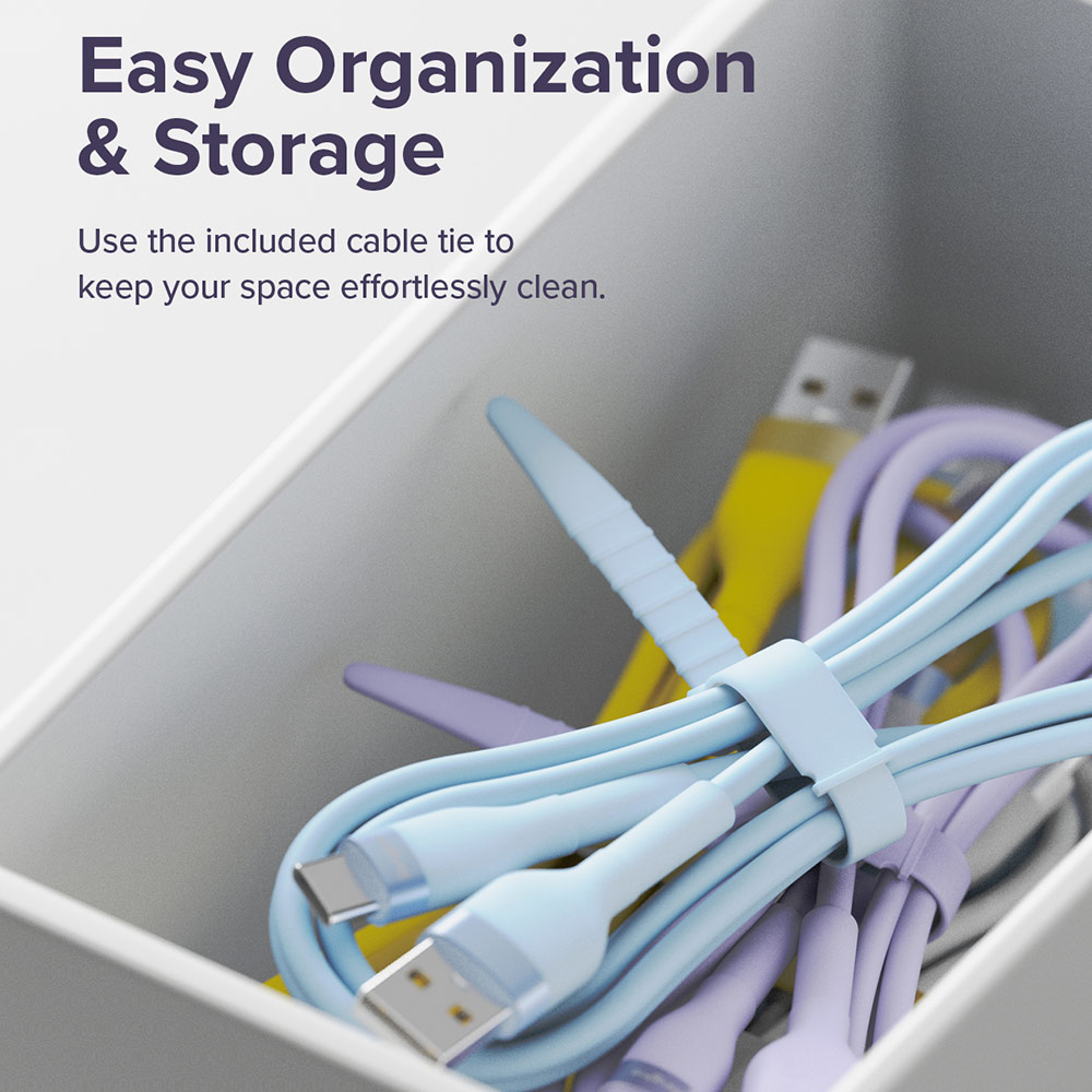 Picture of Ringke Pastel TPE Durable Cable with Cable Tie Organizer 3A Max 60W Fast Charge USB C to Type C (Purple 200cm)