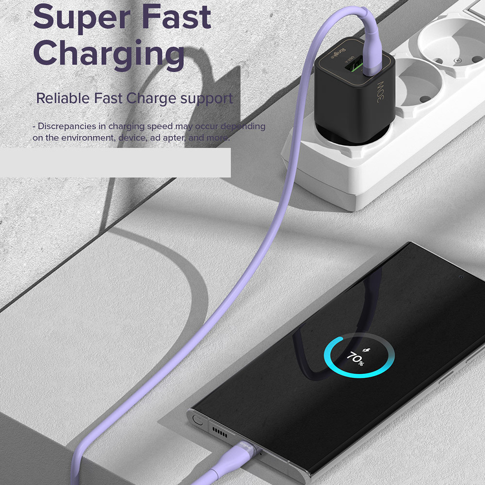 Picture of Ringke Pastel TPE Durable Cable with Cable Tie Organizer 3A Max 60W Fast Charge USB C to Type C (Purple 200cm)