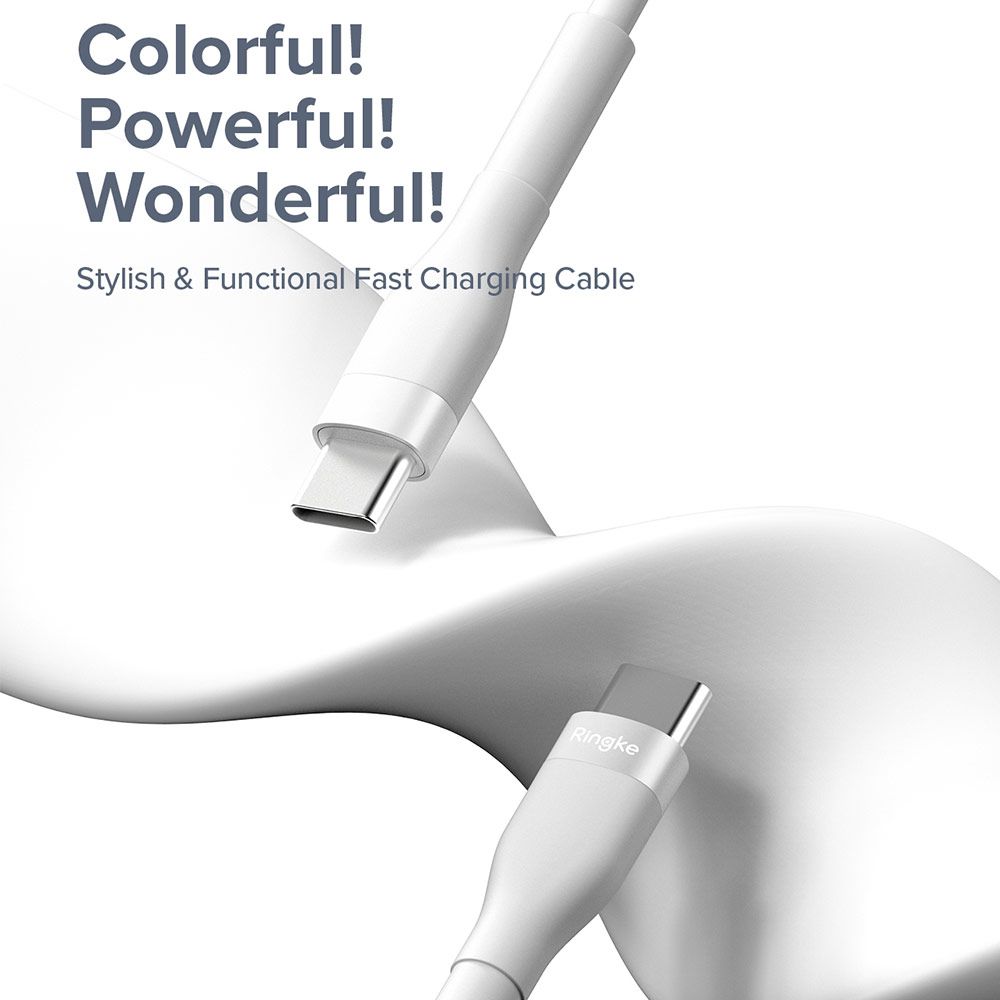Picture of Ringke Pastel TPE Durable Cable with Cable Tie Organizer 3A Max 60W Fast Charge USB C to Type C (White 200cm)