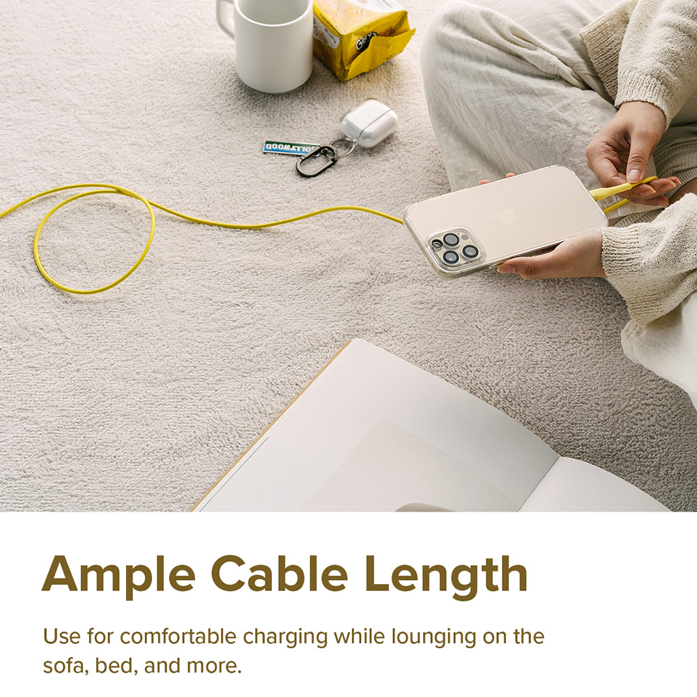 Picture of Ringke Pastel TPE Durable Cable with Cable Tie Organizer 3A Max 60W Fast Charge USB C to Type C (Yellow 200cm)