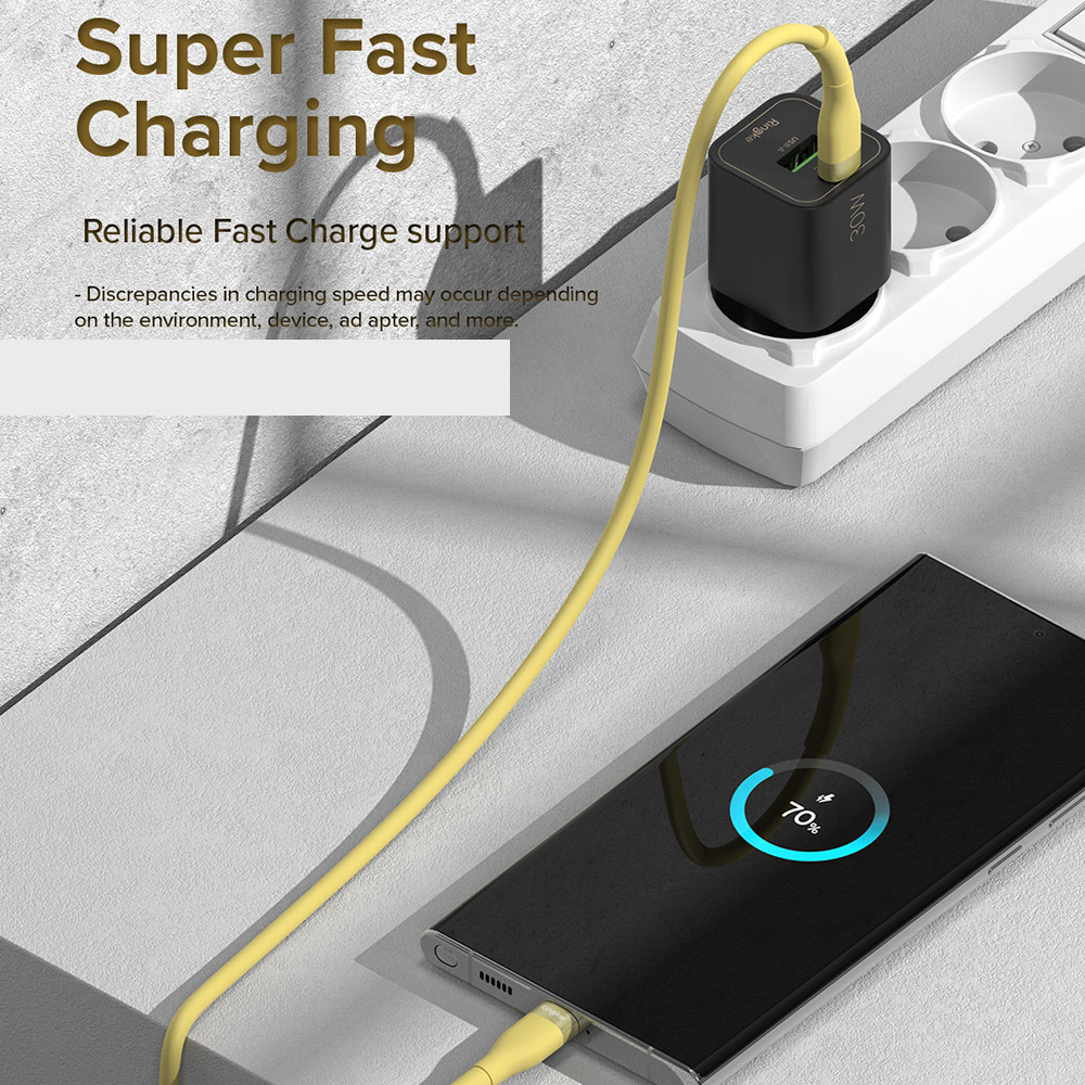 Picture of Ringke Pastel TPE Durable Cable with Cable Tie Organizer 3A Max 60W Fast Charge USB C to Type C (Yellow 200cm)