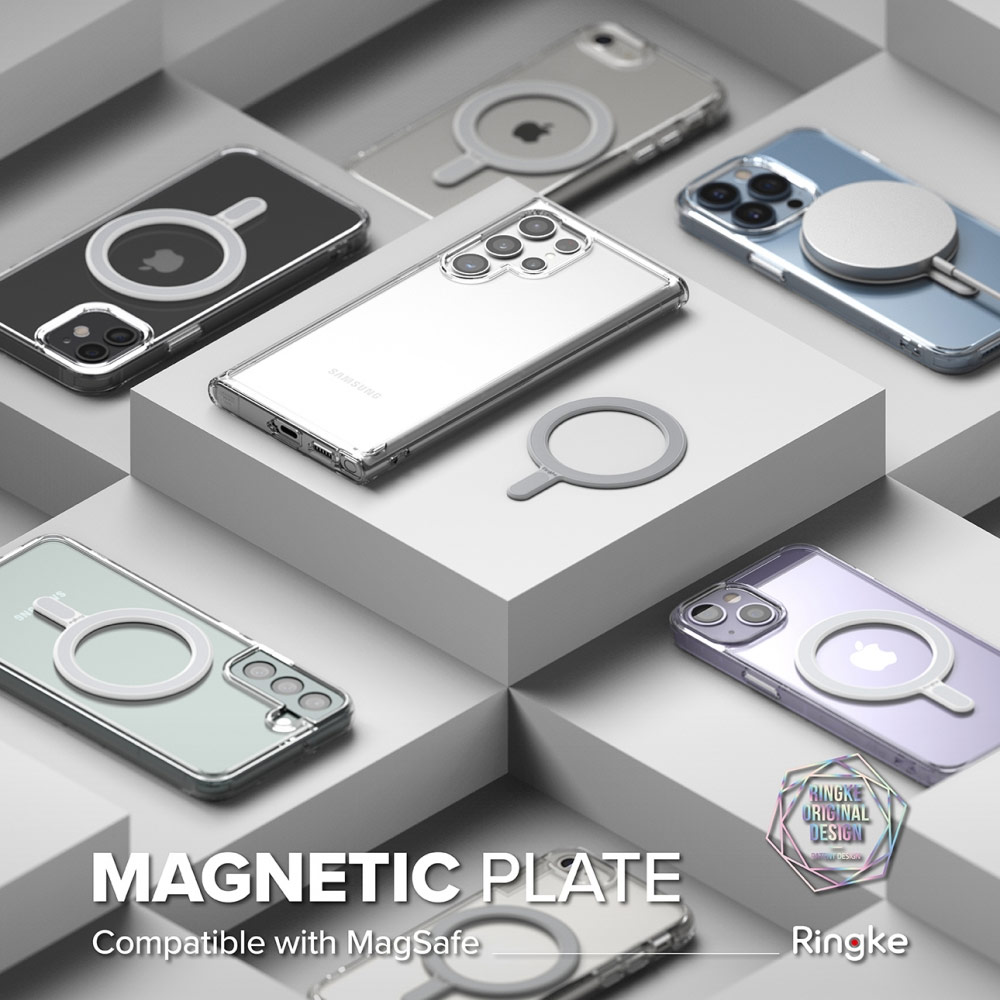 Picture of Ringke Magnetic Plate Compatible with MagSafe Accessories Universal Adhesive Magnet Stickers with PU leather covered with Installation Attachment Guide (DARK GRAY)