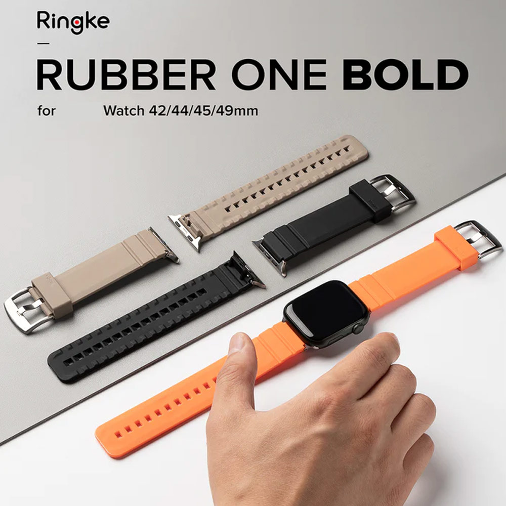 Picture of Apple Watch 42mm  | Ringke TPU Rubber One Band Bold Waterproof Sweat Proof Strap for Apple Watch Series 4 5 6 8 42mm 44mm 45mm 49mm Ultra (Black)