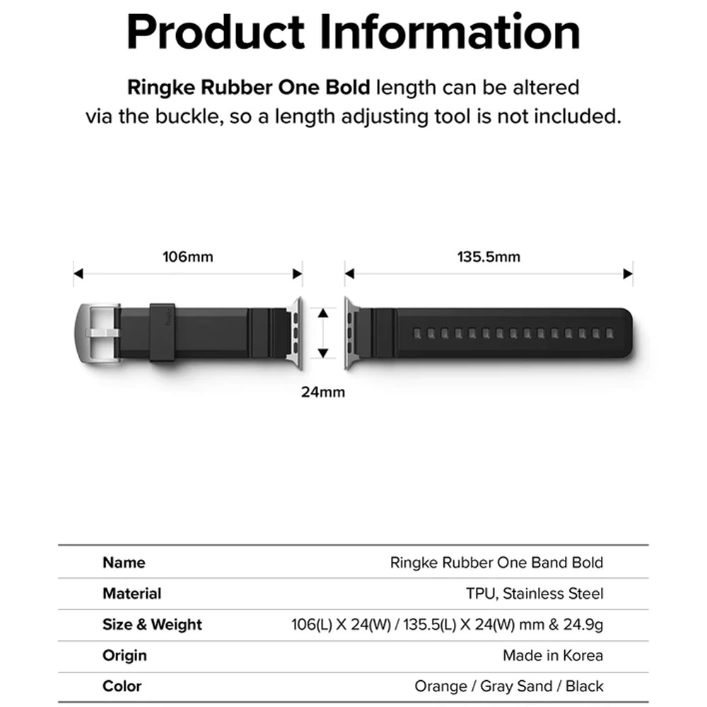 Picture of Apple Watch 42mm  | Ringke TPU Rubber One Band Bold Waterproof Sweat Proof Strap for Apple Watch Series 4 5 6 8 42mm 44mm 45mm 49mm Ultra (Black)