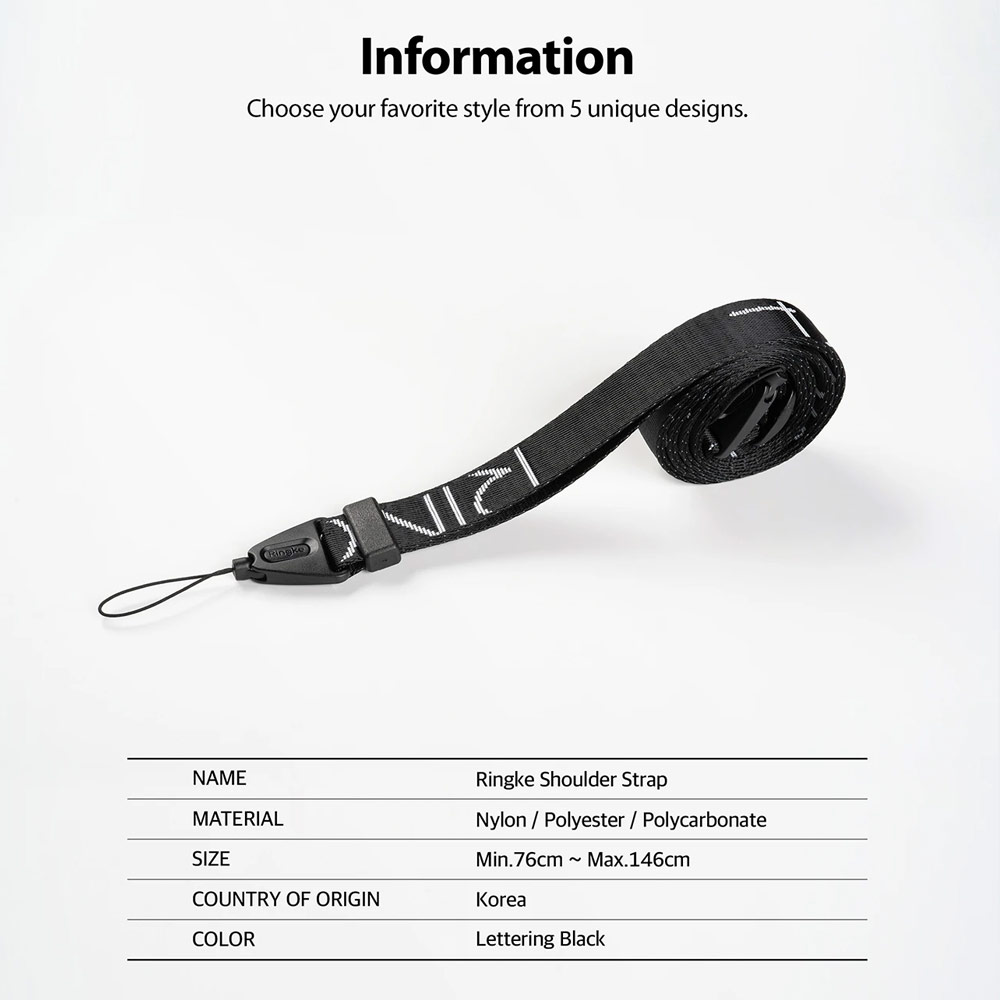 Picture of Ringke Shoulder Strap Smartphone Case Strap Camera Strap Airpods Pro Airpods 3 Strap with Buckle (Lettering Black)