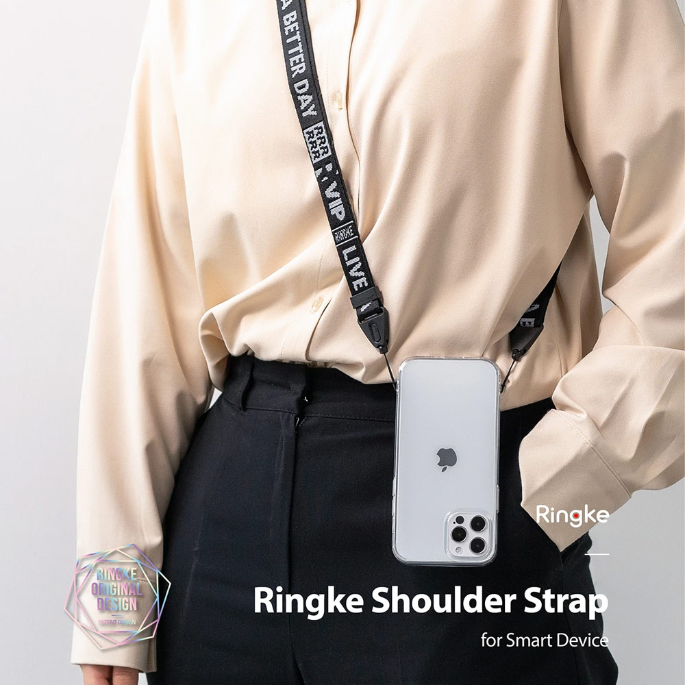 Picture of Ringke Shoulder Strap Smartphone Case Strap Camera Strap Airpods Pro Airpods 3 Strap with Buckle (Lettering Ticket Band 2 Black)