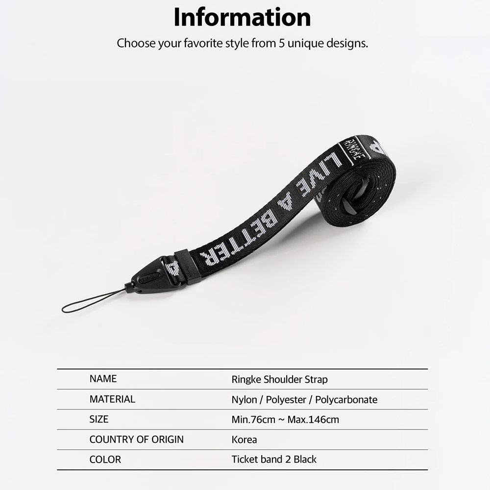 Picture of Ringke Shoulder Strap Smartphone Case Strap Camera Strap Airpods Pro Airpods 3 Strap with Buckle (Lettering Ticket Band 2 Black)