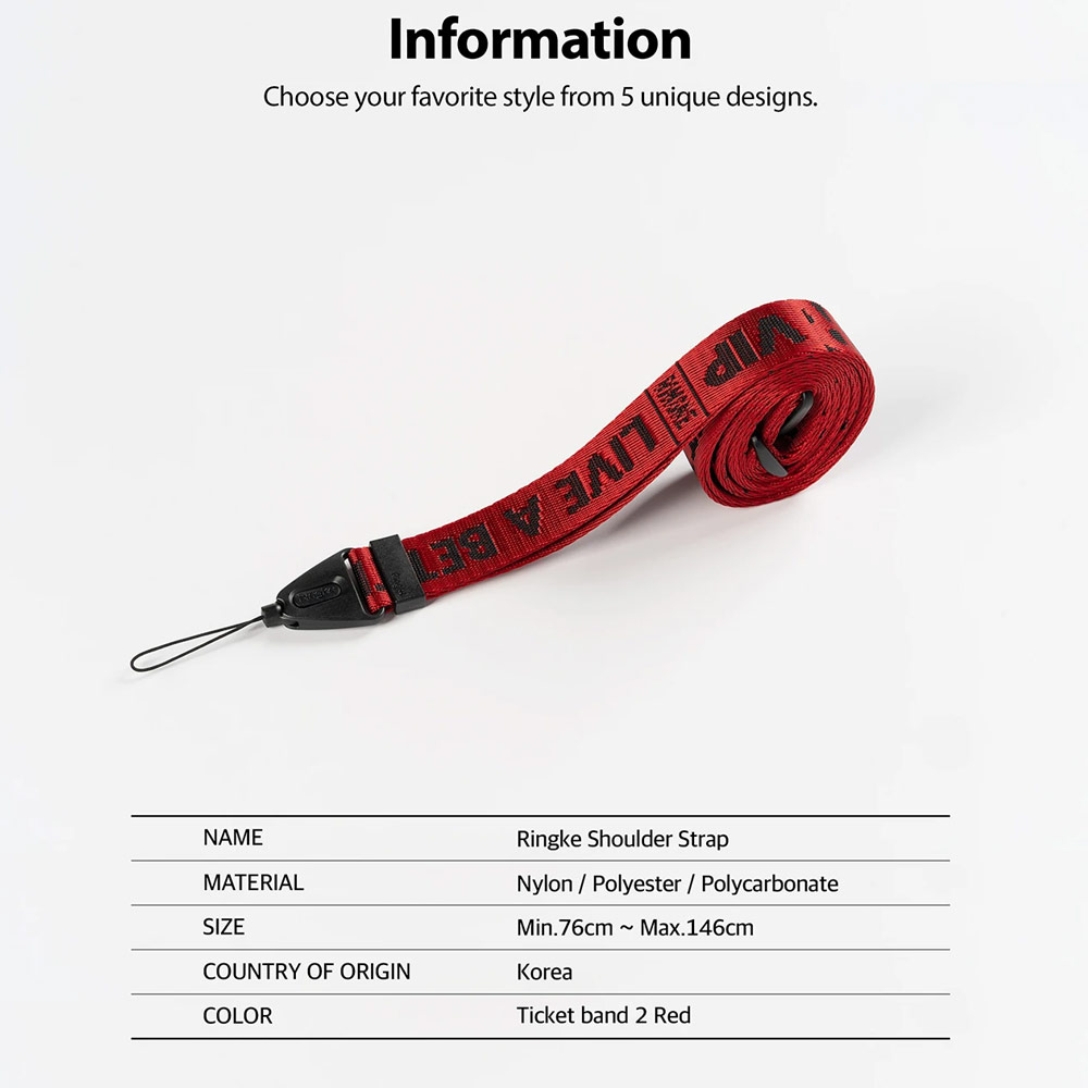 Picture of Ringke Shoulder Strap Smartphone Case Strap Camera Strap Airpods Pro Airpods 3 Strap with Buckle (Lettering Ticket Band 2 Red)