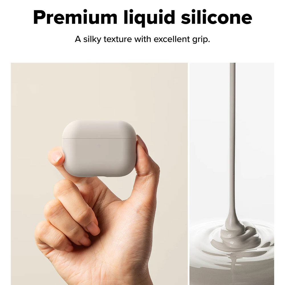 Picture of Apple Airpods Pro 3 Case | Ringke Silicone Soft Feel Hard Protective Protection Case with Carabiner for Apple Airpods Pro 3 (Stone)
