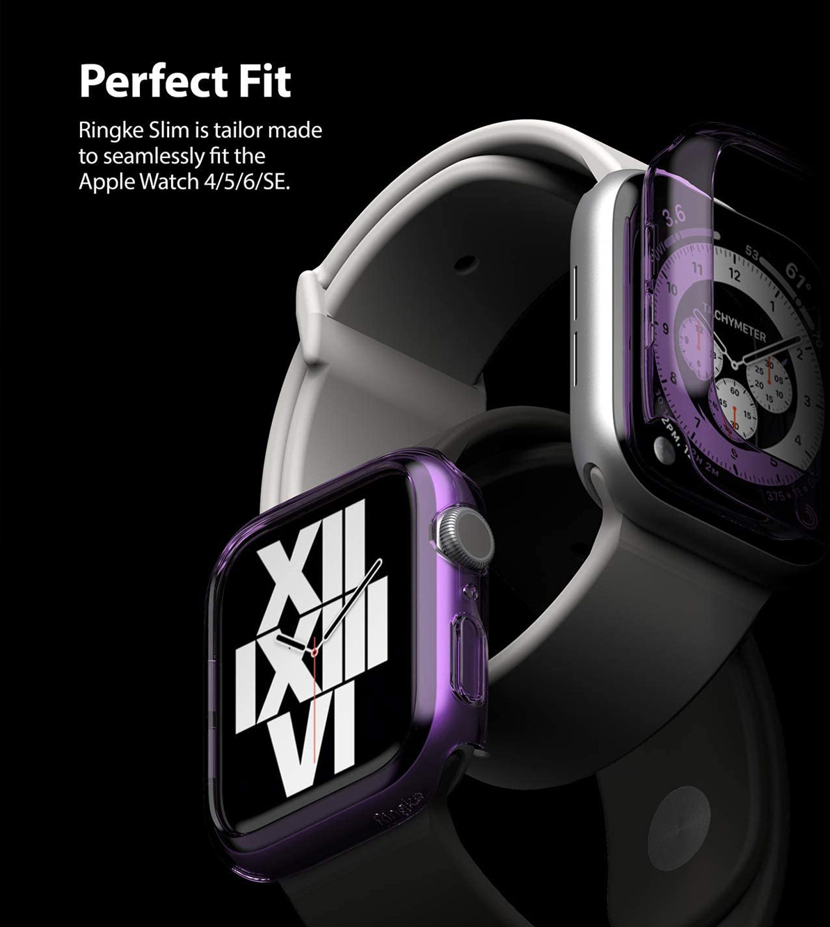 Picture of Apple Watch 40mm Case | Ringke Slim Perfect Fit Case for Apple Watch Series 4 5 6 SE 40mm  (2 PACK with Clear and Purple)