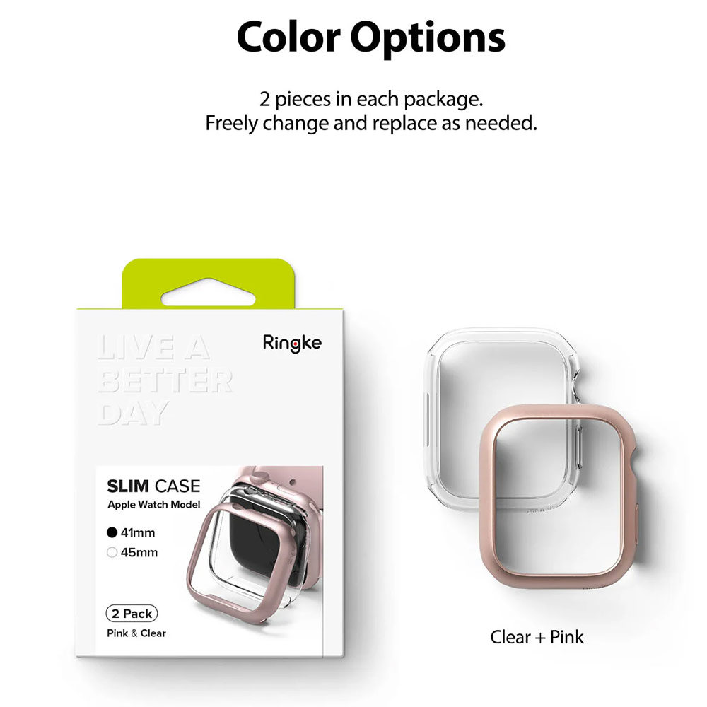 Picture of Apple Watch 41mm Case | Ringke Slim Perfect Fit Case for Apple Watch Series 7 8 9 41mm  (2 PACK Clear and Pink)