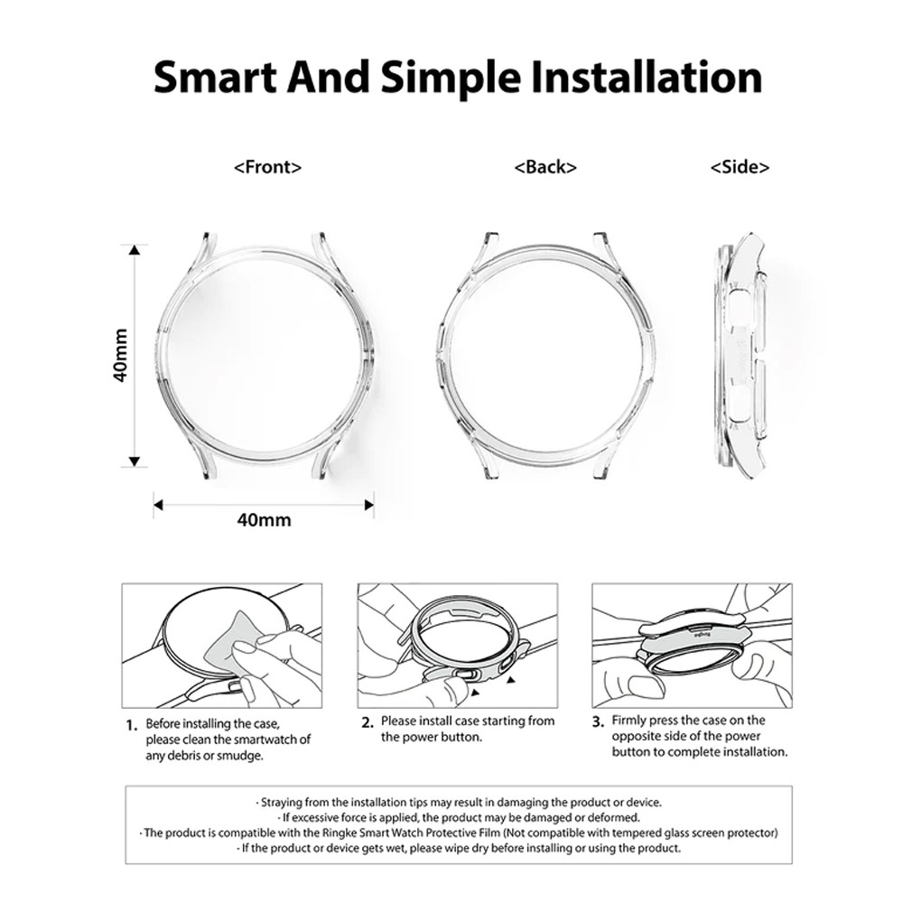Picture of Samsung Galaxy Watch 4 40mm Case | Ringke Slim and lightweight Durable Case for Galaxy Watch 4 40mm Case (Clear and Black)
