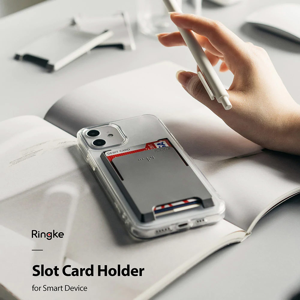 Picture of Ringke Slot Card Holder Max Holder 3 Card 3M Adhesive Sticker with High Quality PC Material for Smartphone (Gray)