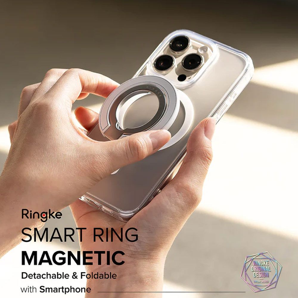 Picture of Ringke Smart Ring Magnetic Ring Holder Phone Grip and Kickstand Stand Compatible with Magsafe (White)