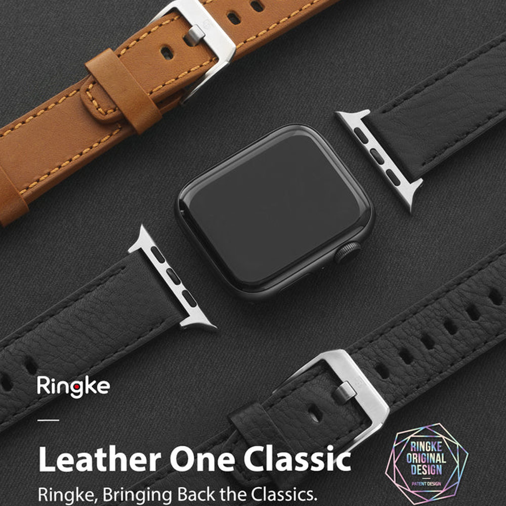 Picture of Apple Watch 42mm  | Ringke Genuine Leather One Classic Strap for Apple Watch Series 4 5 6 8 9 42mm 44mm 45mm 49mm Ultra (Black)