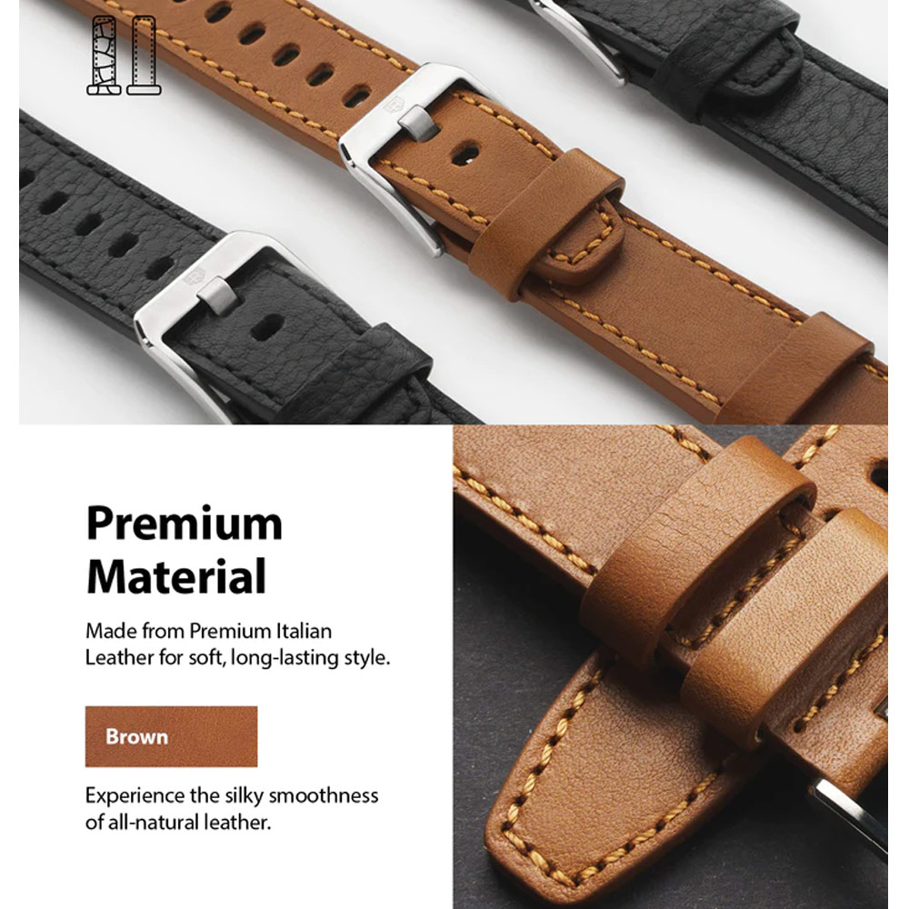 Picture of Apple Watch 42mm  | Ringke Genuine Leather One Classic Strap for Apple Watch Series 4 5 6 8 9 42mm 44mm 45mm 49mm Ultra (Brown)