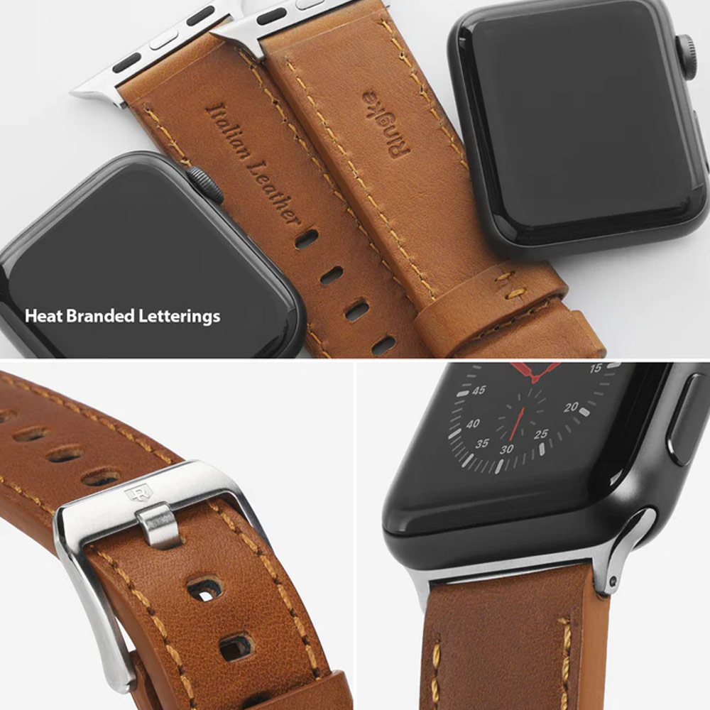 Picture of Apple Watch 42mm  | Ringke Genuine Leather One Classic Strap for Apple Watch Series 4 5 6 8 9 42mm 44mm 45mm 49mm Ultra (Black)