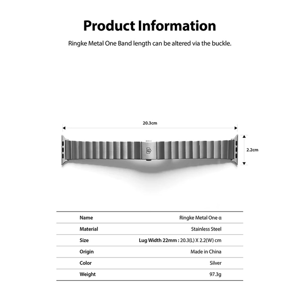 Picture of Apple Watch 49mm	Ultra  | Ringke Stainless Steel Metal One Band Alpha Strap for Apple Watch Series 4 5 6 8 42mm 44mm 45mm 49mm Ultra (Silver)