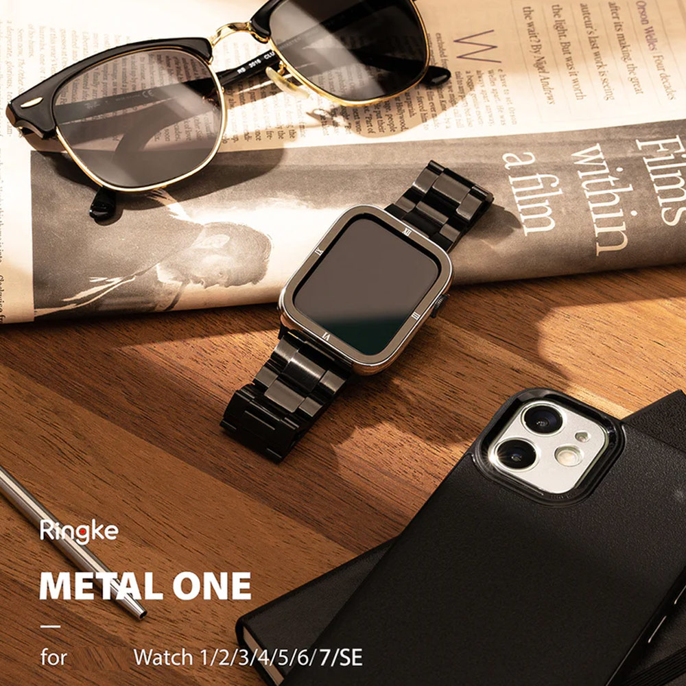 Picture of Apple Watch 42mm  | Ringke Stainless Steel Metal One Band Strap for Apple Watch Series 4 5 6 8 42mm 44mm 45mm 49mm Ultra (Black)