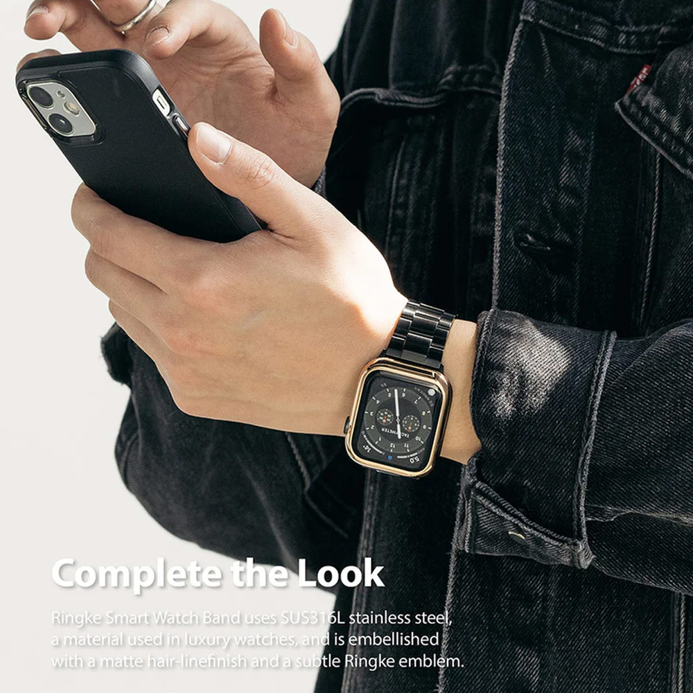 Picture of Apple Watch 42mm  | Ringke Stainless Steel Metal One Band Strap for Apple Watch Series 4 5 6 8 42mm 44mm 45mm 49mm Ultra (Black)