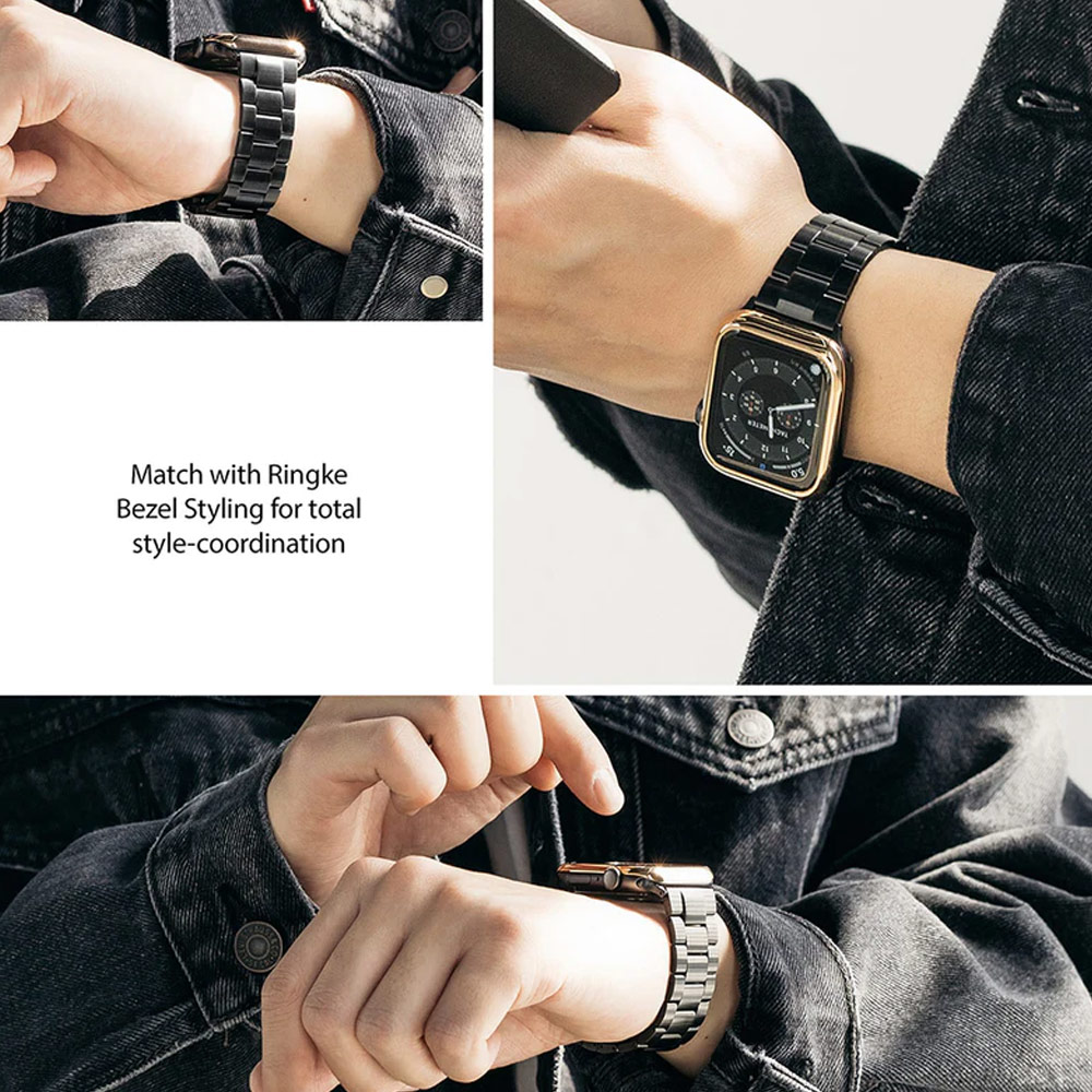 Picture of Apple Watch 42mm  | Ringke Stainless Steel Metal One Band Strap for Apple Watch Series 4 5 6 8 42mm 44mm 45mm 49mm Ultra (Black)
