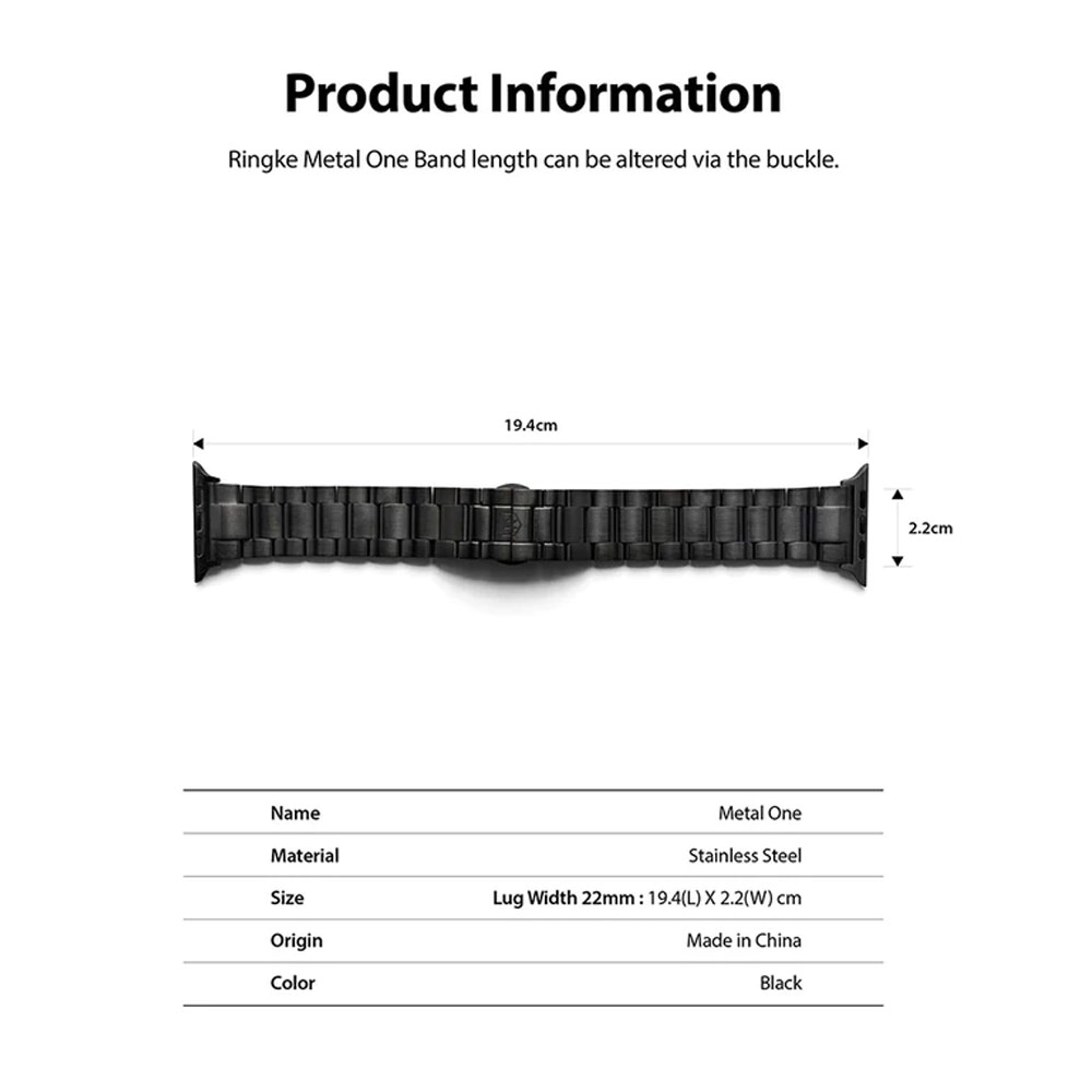 Picture of Apple Watch 42mm  | Ringke Stainless Steel Metal One Band Strap for Apple Watch Series 4 5 6 8 42mm 44mm 45mm 49mm Ultra (Black)