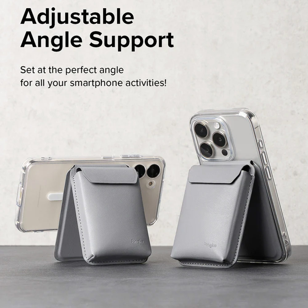 Picture of Apple iPhone 13 6.1  | Ringke Snap Magnetic Stand Pocket Magnetic Stand for iPhone 14 iPhone 15 Pro Max Card Holder Phone Stand (Light Gray)