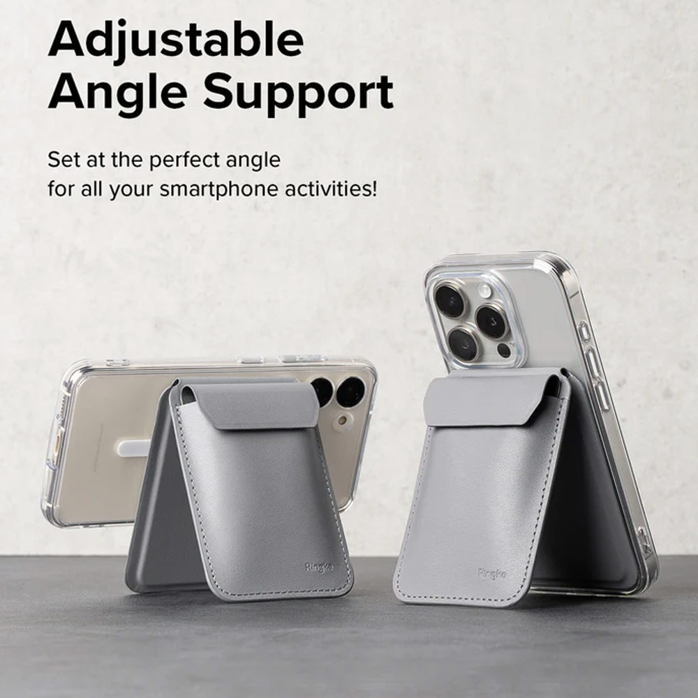 Picture of Apple iPhone 13 6.1  | Ringke Snap Magnetic Stand Wallet Magnetic Stand for iPhone 14 iPhone 15 Pro Max Card Holder Phone Stand (Light Gray)