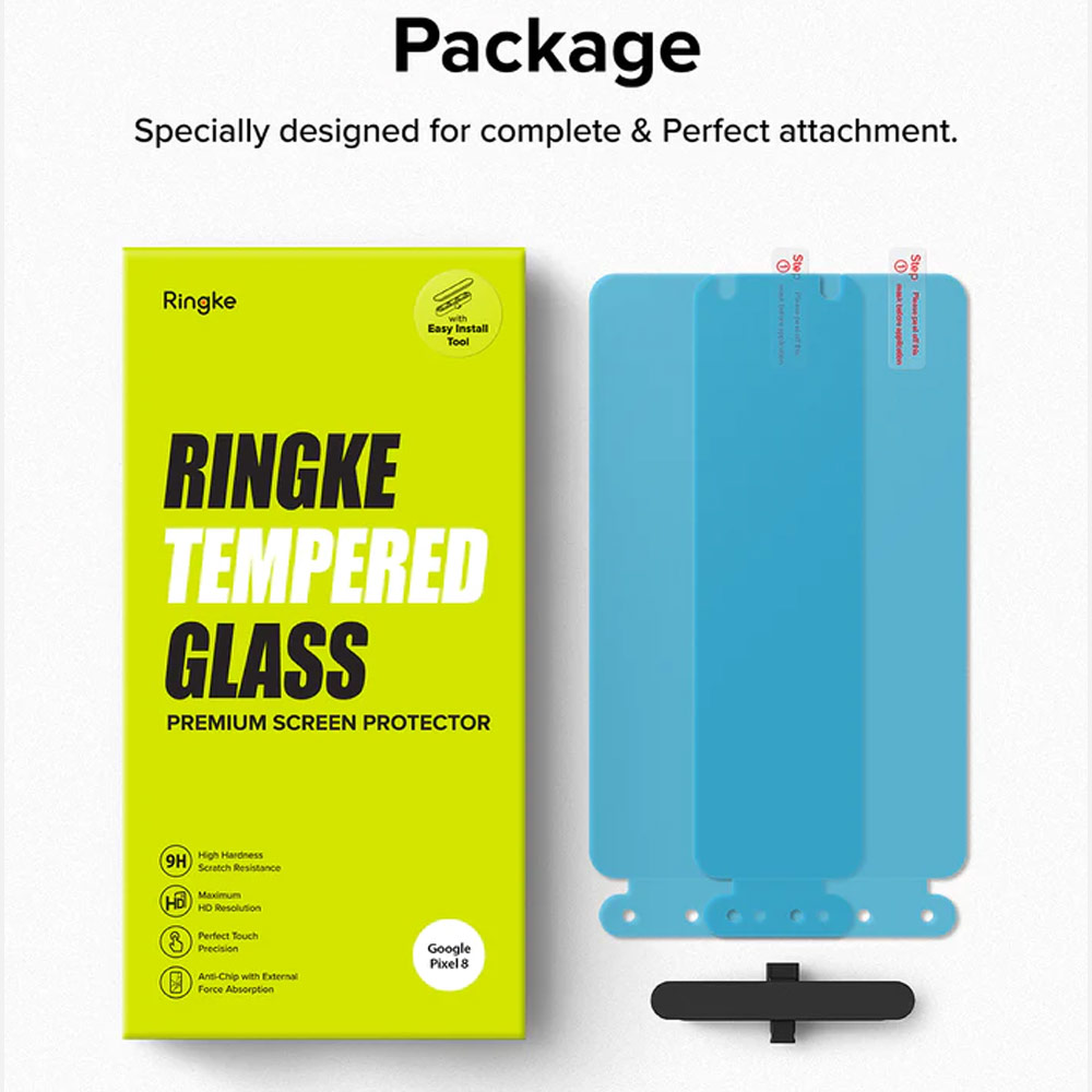 Picture of Google Pixel 8 Screen Protector | Ringke Tempered Glass Screen Protector with Installation Jig for Google Pixel 8 (Clear 2pcs Pack)