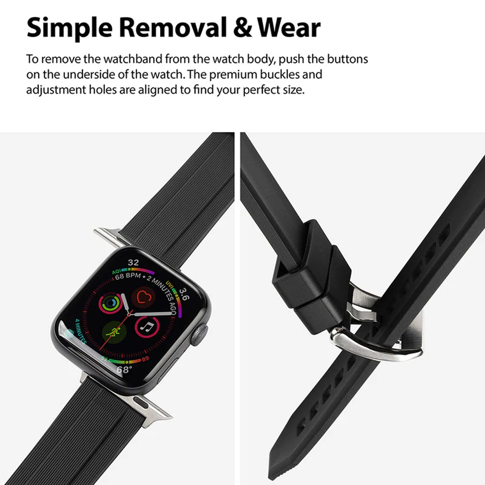 Picture of Apple Watch 38mm  | Ringke TPU Rubber One Band Waterproof Sweat Proof Strap for Apple Watch Series 4 5 6 8 38mm 40mm 41mm (Black)