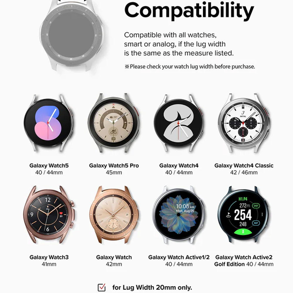 Picture of Samsung Galaxy Watch 4 40mm  | Ringke TPU Rubber One Band Bold Waterproof Sweat Proof Strap Watch Lug 20mm for Galaxy Watch Series 3 4 5 5 Pro Active 40mm 41mm 42mm 44mm 45mm 45mm (Gray Sand)