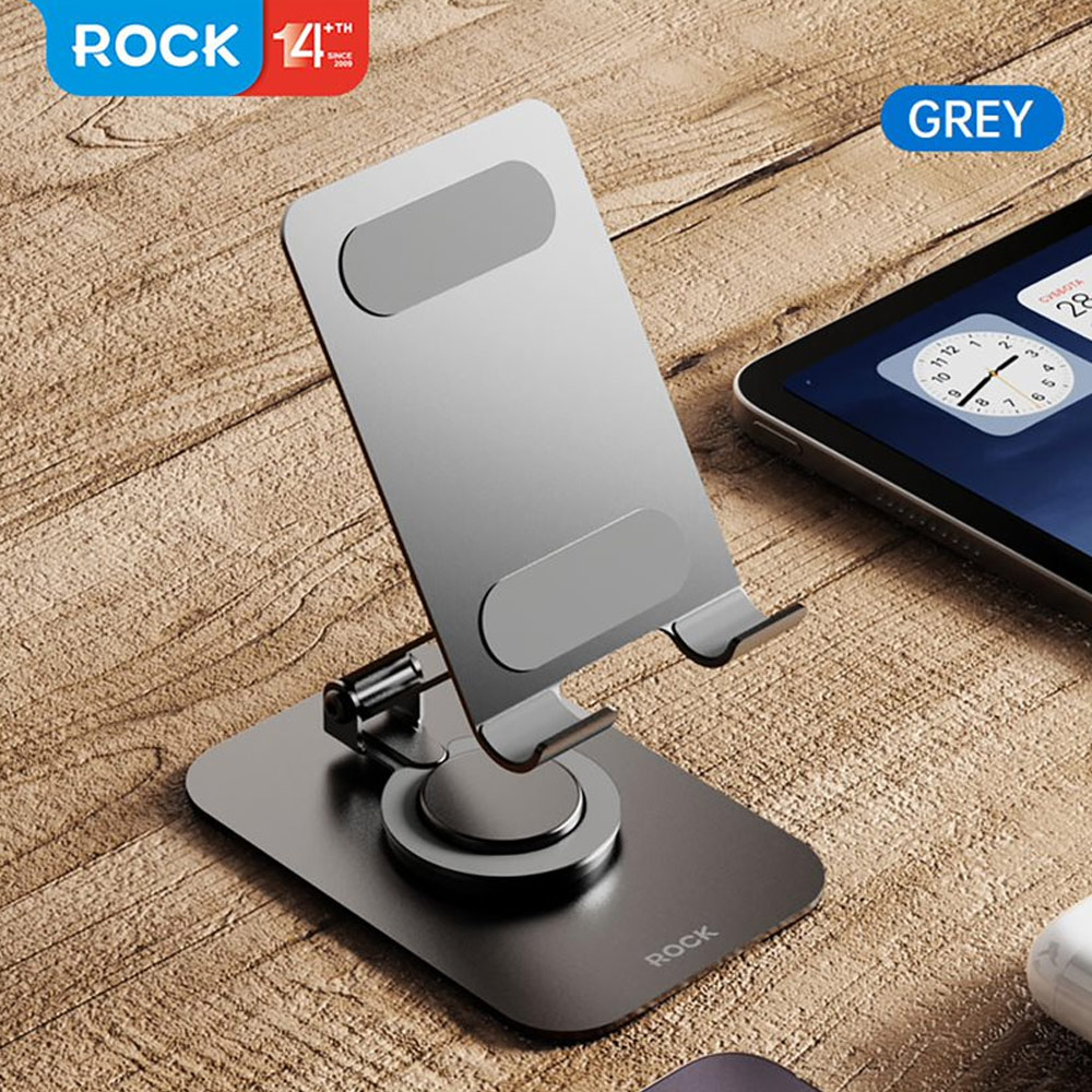 Picture of Rock Universal Rotatable Foldable Aluminum Phone Tablets Stand for iPad iPad Air iPad Pro iPhone 15 Pro Max (Gray)