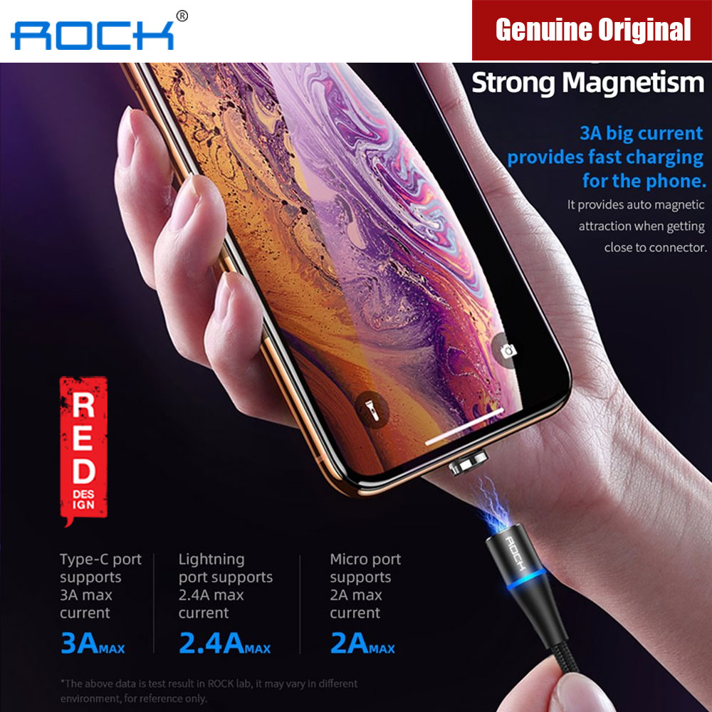 Picture of ROCK G1 3 in 1 Magnetic 3A Braided Charge and Sync Type C Lighting Micro USB Cable (Black)
