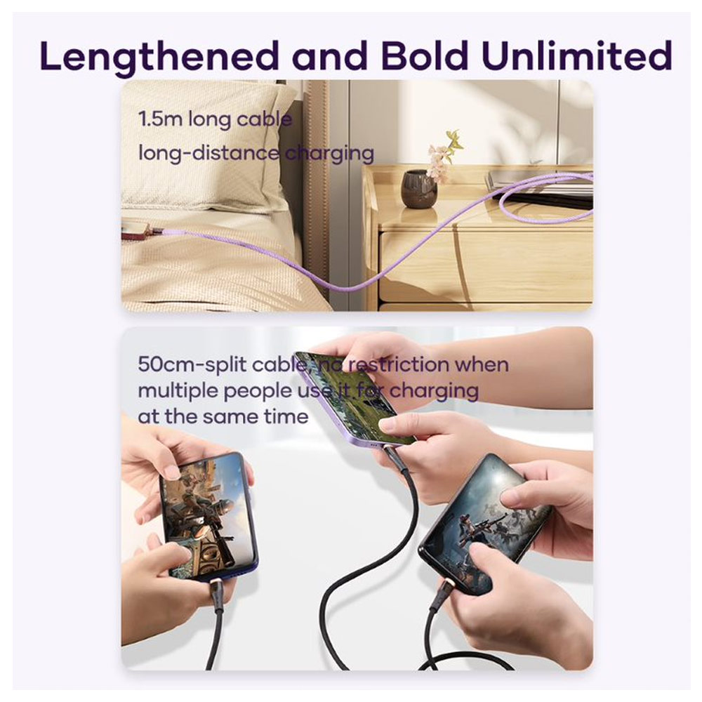 Picture of ROCK G20 3 in 1 USB Cable 100W Fast Charging Type C Micro PD Lightning Cable For iPhone  Xiaomi Samsung VOOC OPPO OnePlus Realme Fast Charge (Black)
