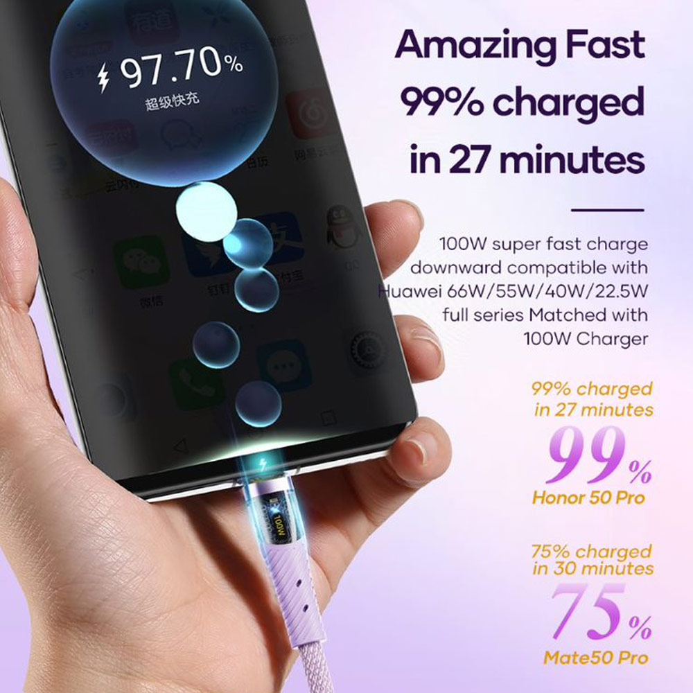 Picture of ROCK G20 3 in 1 USB Cable 100W Fast Charging Type C Micro PD Lightning Cable For iPhone  Xiaomi Samsung VOOC OPPO OnePlus Realme Fast Charge (Black)