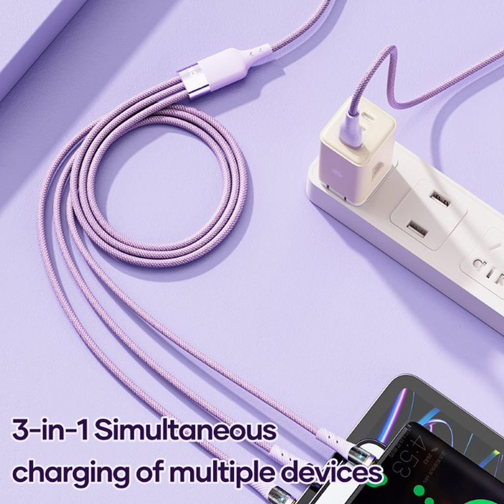 Picture of ROCK G20 3 in 1 USB Cable 100W Fast Charging Type C Micro PD Lightning Cable For iPhone  Xiaomi Samsung VOOC OPPO OnePlus Realme Fast Charge (Black)