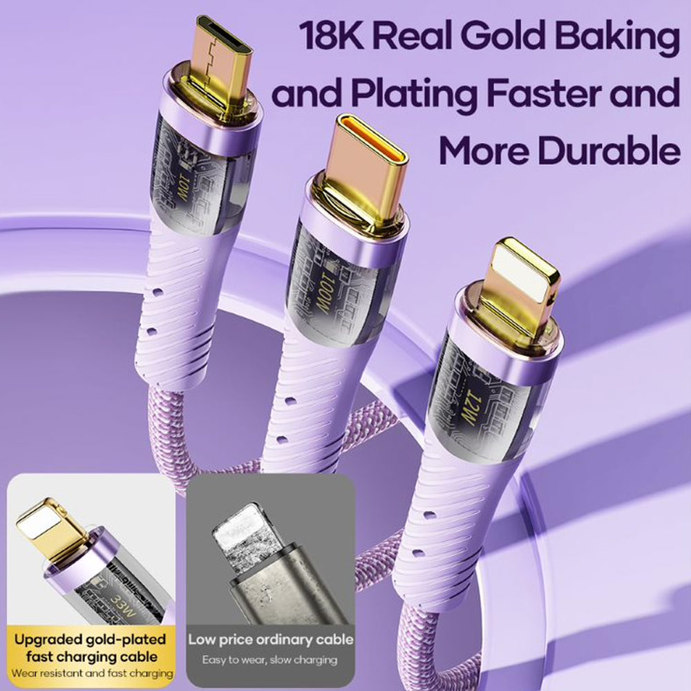Picture of ROCK G20 3 in 1 USB Cable 100W Fast Charging Type C Micro PD Lightning Cable For iPhone  Xiaomi Samsung VOOC OPPO OnePlus Realme Fast Charge (Black)
