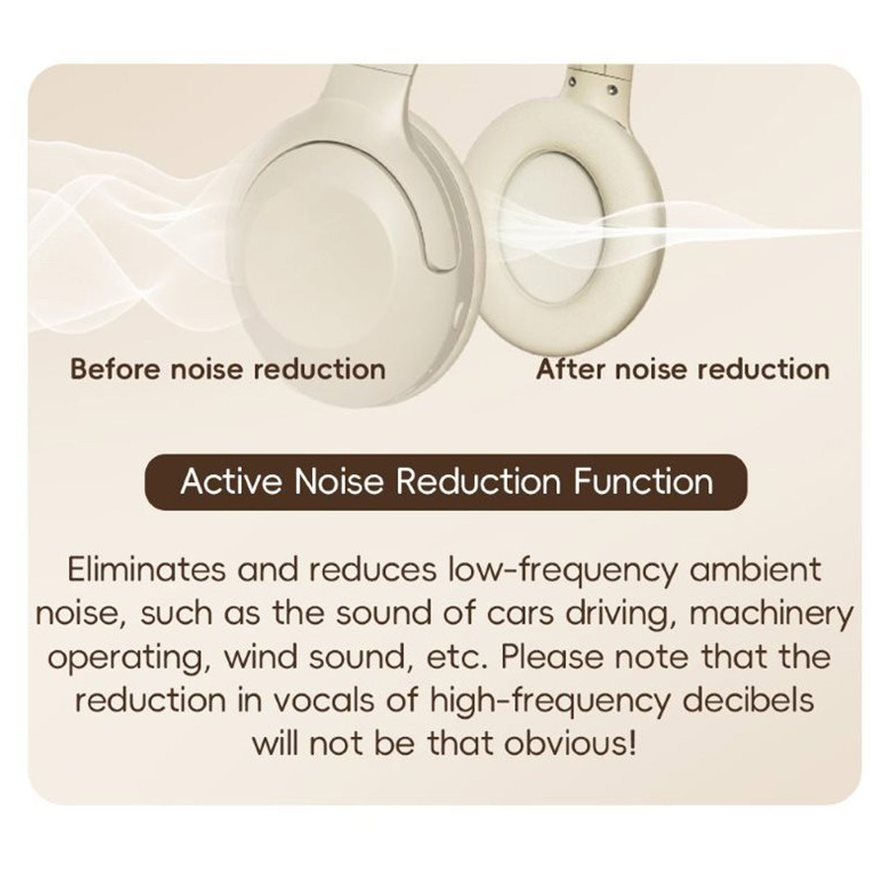 Picture of Rock O3 Bluetooth Wireless Headphone with ANC noise cancellation Foldable Soft PU Over Ear Cushion (Beige)