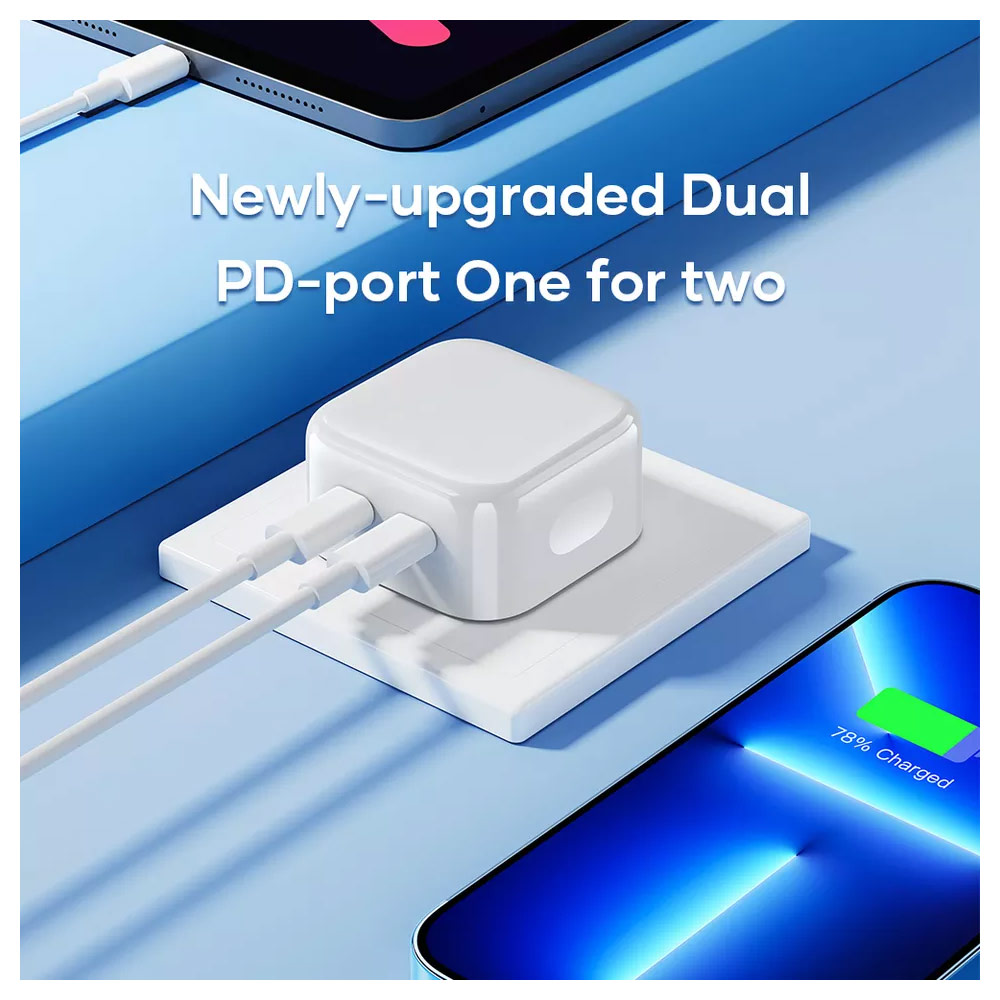 Picture of Rock Dual Port USB C PD 35W Compact Travel Charger Super Charge for IOS Android Samsung iPhone 12 Pro Max 13 Pro Max 15 Pro Max 16 Pro Max (White UK Plug)