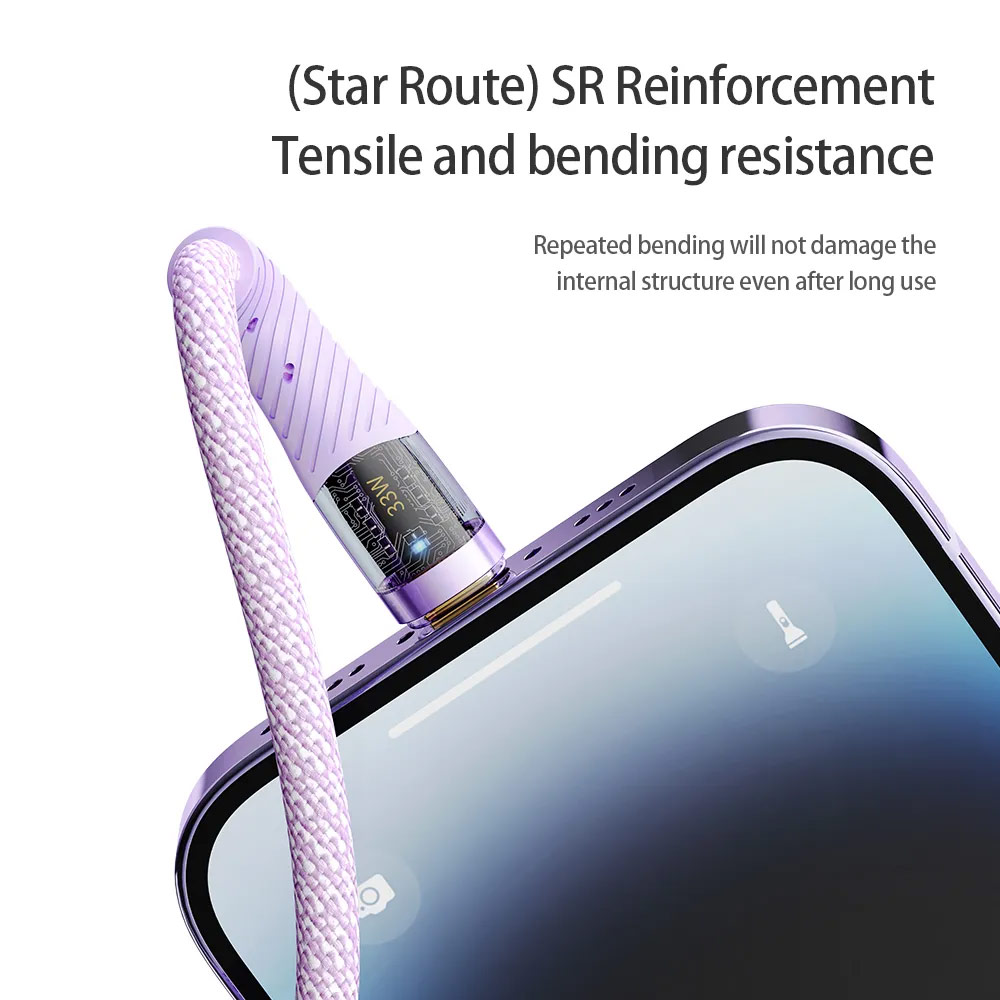 Picture of ROCK Z21 PD 33W Transparent Series Fast Charging Data Cable USB-C to Lightning Cable (Purple)