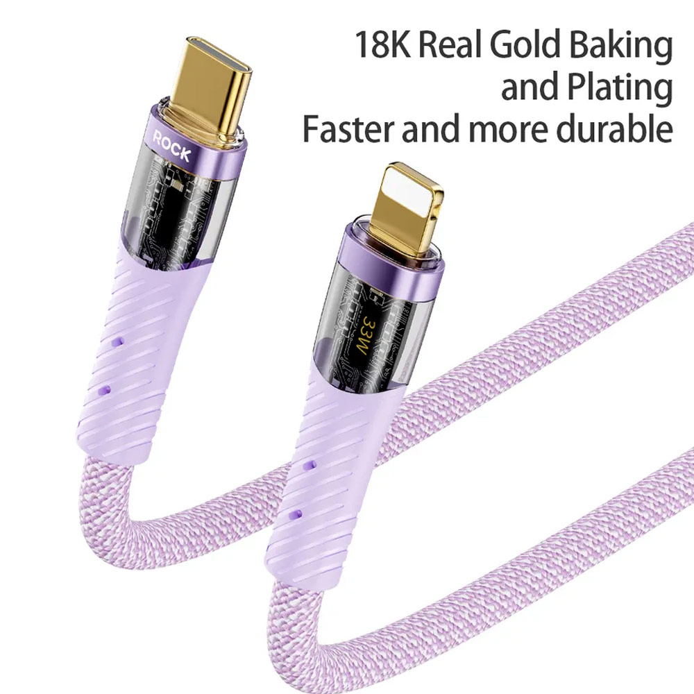 Picture of ROCK Z21 PD 33W Transparent Series Fast Charging Data Cable USB-C to Lightning Cable (Purple)