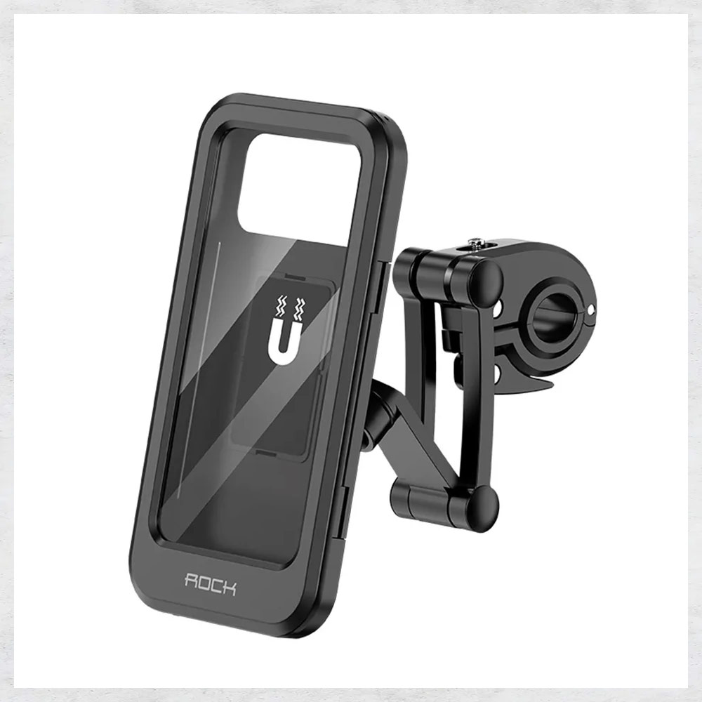 Picture of Rock Alloy Base High Quality Rotable Water Dust Proof Phone Holder Mount for bicycle motorbike motorcycle Electric Bike handlebar (Black)