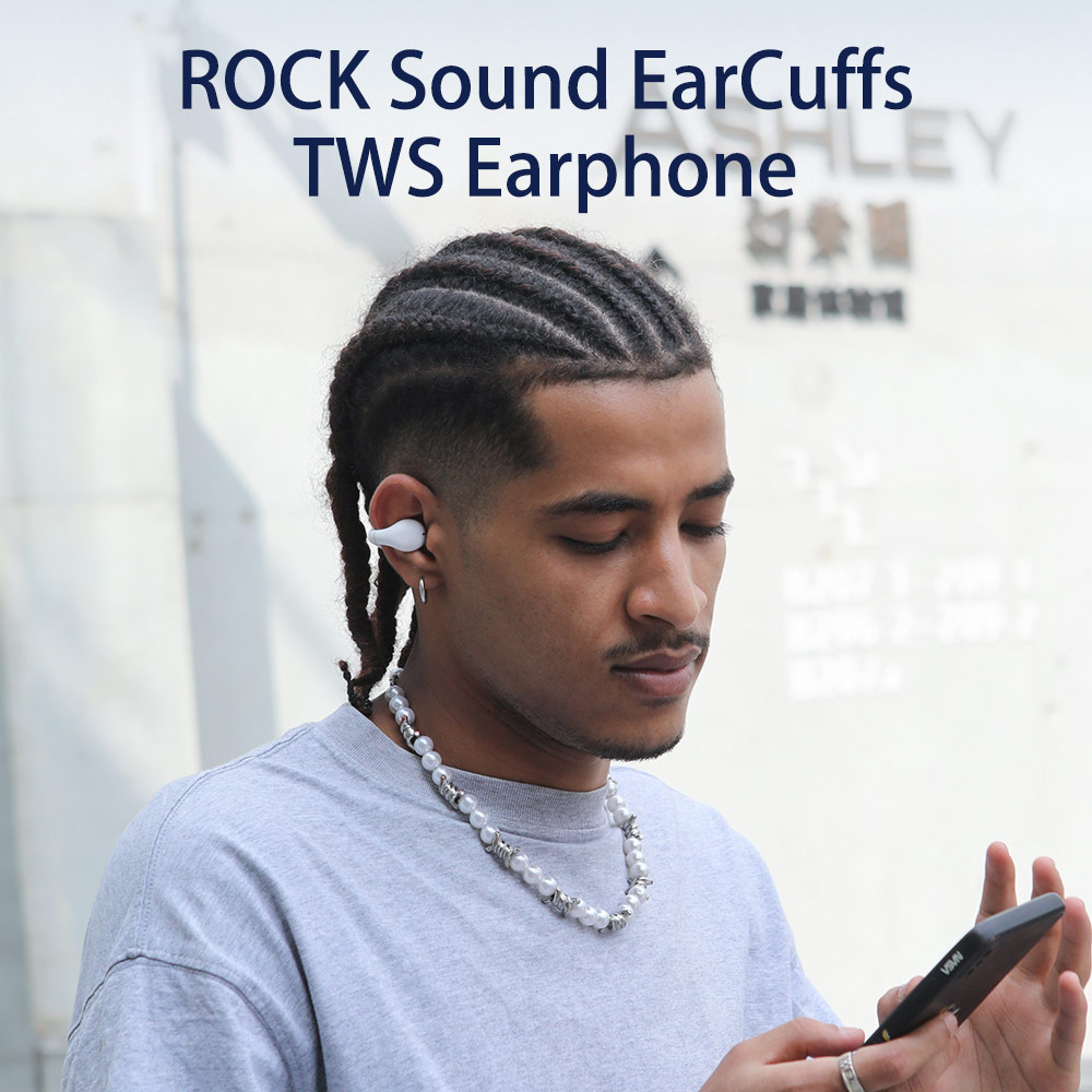 Picture of ROCK Ambie Sound EarCuffs TWS Earphone Bluetooth 5.2 Dual Stereo Touch Control Long Standby HIFI Ear Hook Headset Sport Earbuds (White)