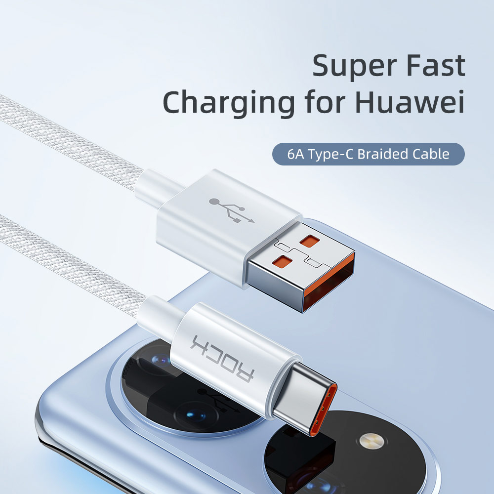 Picture of ROCK USB A to C 66W 6A Fast Charge Flash Charge Cable for Huawei Honor Xiaomi Samsung Galaxy Ultra 22 (White)