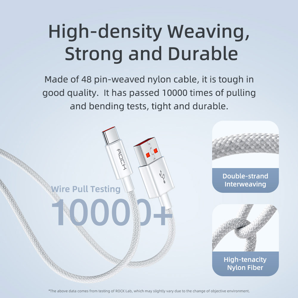 Picture of ROCK USB A to C 66W 6A  Fast Charge Flash Charge Cable for Huawei Honor Xiaomi Samsung Galaxy Ultra 22 (White)