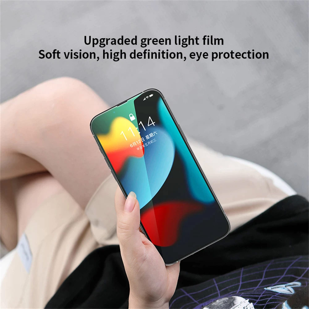 Picture of Apple iPhone 13 6.1  | Rock Full Coverage Diamond Hardness Eye Care Anti Blue Light Tempered Glass for iPhone 13 iPhone 13 Pro 6.1 (Green Light Eye Care)