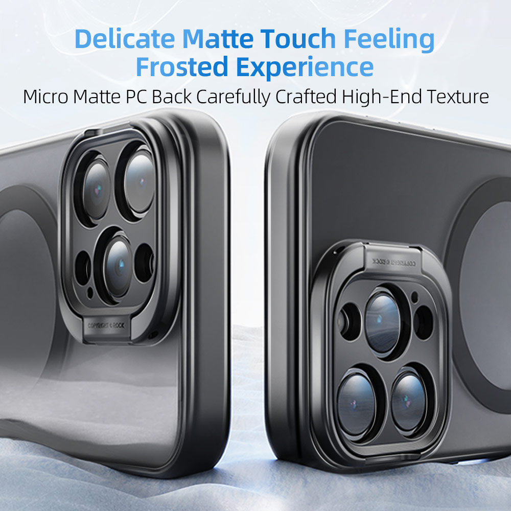 Picture of Apple iPhone 15 Pro Max 6.7 Case | Rock Guard Foldable Lens Bracket Kickstand Magnetic Drop Protection Case for iPhone 15 Pro Max 6.7 (Blue)